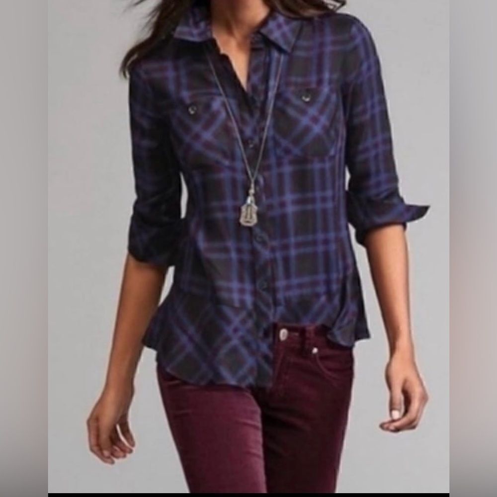 Cabi plaid peplum blouse Size XS